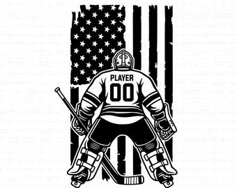 Hockey Torwart Spieler Flagge SVG: Trikotnummer Benutzerdefinierter Text, T-Shirt Design, Hockey Maskottchen, Sport, Schnittdateien, SVG, PNG, Sofort Download