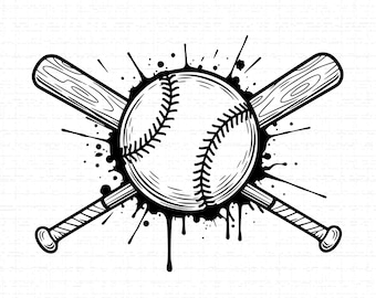 Baseball Logo SVG: Baseball and Crossed Bats, Game Day, Baseball Clipart, Cut Files, SVG, PNG, Instant Download