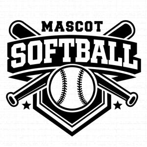 Softball Team Mascot SVG, PNG, Baseball Bats Ball Emblem, Softball Logo, Sports League Badge, Softball Shirt Cut File, Cricut, Silhouette