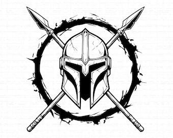 Spartan Helm Crossed Spears SVG: T-Shirt Design, Antiker Krieger, Sparta Grafik, Leonidas, Schneidedatei, SVG, PNG, Sofort Download