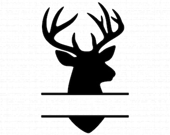 Deer Buck Head Split Monogram Frame SVG: T-Shirt Design, Hunter Gift, Antlers Silhouette, Cut Files, SVG, PNG, Instant Download