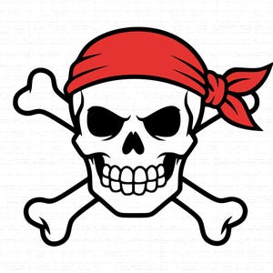 Bandiera pirata con teschio e sciabole incrociati (Jolly Roger). Taglia i file per Cricut. Clip art (EPS, SVG, PDF, PNG, DXF, jpeg). - Italia