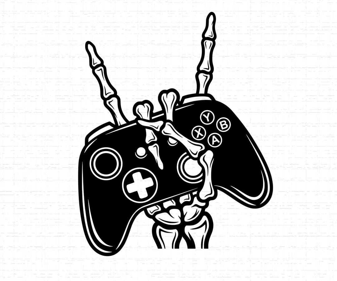 Gamer Skeleton SVG, PNG: Skeleton Hand Holding Controller, Rock on Sign ...