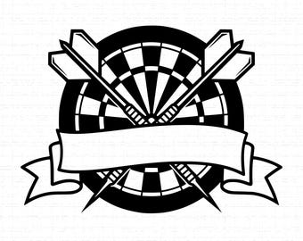 ダーツボード ロゴ SVG: ダーツボードと交差したダーツ、カスタムバナー、ダーツモノグラム、カットファイル、SVG、PNG、即時ダウンロード