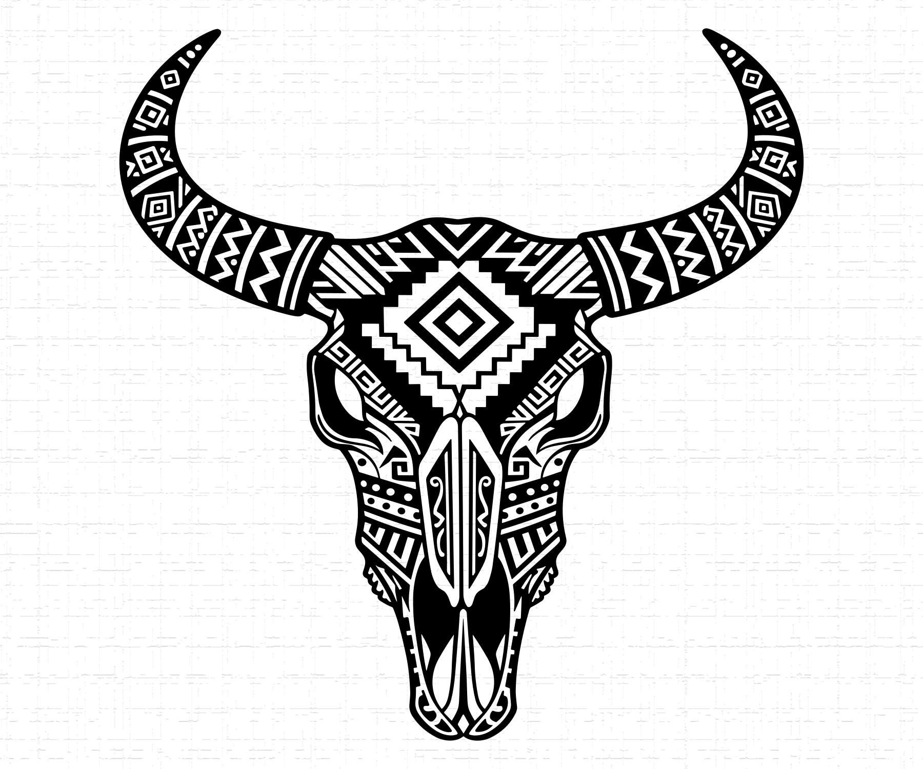 Aztec Cow Skull SVG, PNG, Tribal Western Longhorn Bull Head Design ...