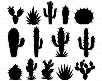 Pacote de vetores de cactos em SVG e PNG, silhueta de planta do deserto, Arizona, decoração boho western para casa, arquivo de corte de suculentas do sudoeste, cacto saguaro