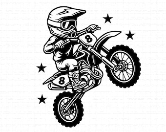 Bambino su moto da cross SVG, PNG: motociclista da cross, arredamento per cameretta, corse fuoristrada, design per maglietta, file di taglio, download immediato