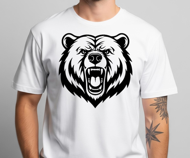Angry Bear Head Mascot SVG: T-Shirt Design, Grizzly Bear, Wild Animal, Hunter Gift, Cut Files, SVG, PNG, Instant Download image 2