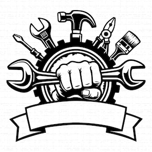 Reparationsverktyg, hantverkarlogotyp SVG, PNG: Garagedekor, verktygslåda, verkstadskonst, mekanikerpresent, T-shirtdesign, klippfil, direktnedladdning