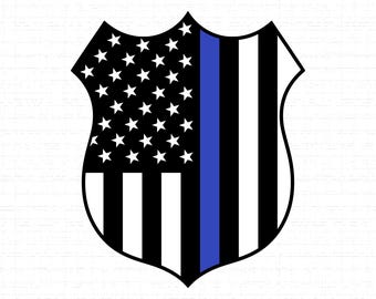 Police Badge Us Flag SVG: T-shirt Design, Thin Blue Line, Police Shield, Law Enforcement, Cut Files, SVG, PNG, Instant Download