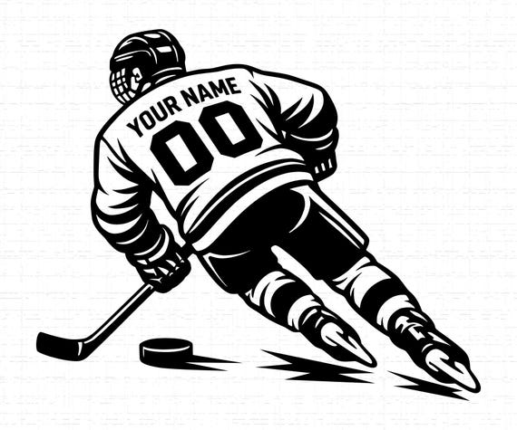 Hockey Player Custom Name SVG, PNG: Personalized Jersey, Hockey Mascot, Winter Sports, T-Shirt Design, Cut File, Instant Download