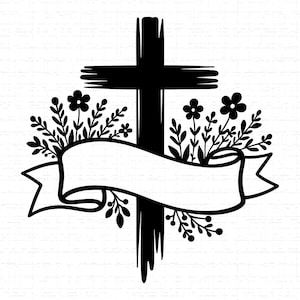 Floral Cross SVG, PNG, Christian, Religious, Easter Svg, Memorial Cross, Baptism, Spiritual Svg, Faith Shirt Cut File, Cricut, Silhouette