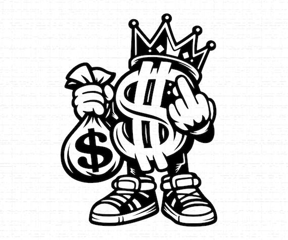 King Money Middle Finger SVG, PNG: Hustle Dollar Sign, Streetwear Art, Rich Life, T-Shirt Design, Cut File, Instant Download