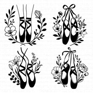 Blommiga balettskor SVG, PNG, ballerina Svg, liten dansare present, balettmamma, danslärare skjorta, klippfil, Cricut, silhuett
