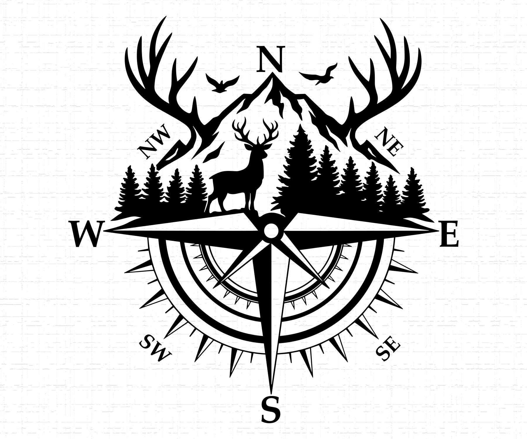 Compus With Deer Hunting Compass SVG, PNG, Deer Mountain Forest, Hunter Gift, Navigation ...