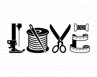 Love Sewing SVG, PNG, Seamstress Gift, Tailor Svg, Dressmaker, Craft Room Decor, Spool Of Thread, Crafter Shirt Cut File, Cricut, Silhouette