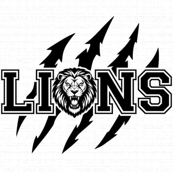 Lions Mascot SVG: T-Shirt Design, Lion Head, Claws, Lion scratches, Team Logo, Cut Files, SVG, PNG, Instant Download