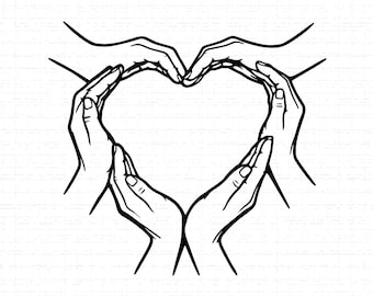 Manos de corazón SVG, PNG: Regalo de San Valentín, Amor familiar, Decoración de boda, Diseño de camiseta romántica, Archivo recortado, Descarga instantánea