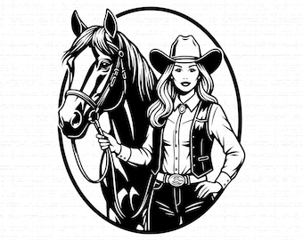 Cowgirl With Horse SVG: Western Graphic T-Shirt Design, Wild West, Country Girl, Ranch Life, Cut Files, SVG, PNG, Instant Download