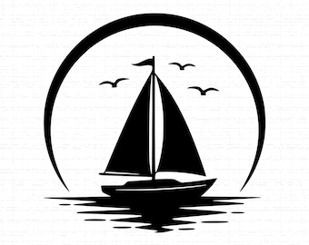 Sailboat Ocean Sunset SVG: T-Shirt Design, Summer, Vacation, Sailing Fan Gift, Cut Files, SVG, PNG, Instant Download