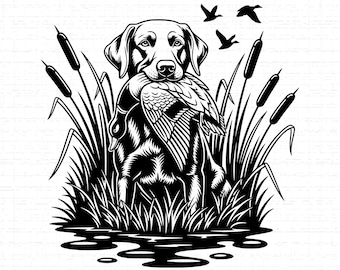 Hunting Dog SVG, Labrador Retriever Duck Hunter Vector, Duck Hunting, Cut Files, SVG, PNG, Instant Download