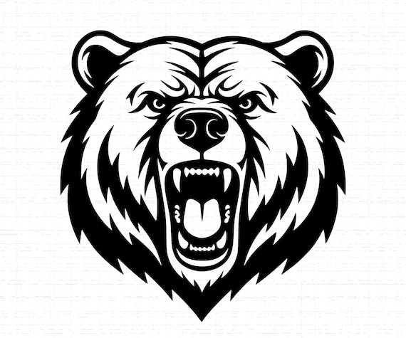 Angry Bear Head Mascot SVG: T-Shirt Design, Grizzly Bear, Wild Animal, Hunter Gift, Cut Files, SVG, PNG, Instant Download
