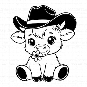Cute Baby Cow With Cowboy Hat SVG: T-Shirt Design, Western, Cute Calf, Farm Animal, Ranch Life, Cut Files, SVG, PNG, Instant Download