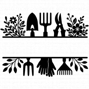 Trädgårdsdelat monogram SVG, PNG, trädgårdshobby Svg, vår Svg, blommaram, trädgårdsmästare gåva, växtälskare skjorta klippfil, Cricut, silhuett