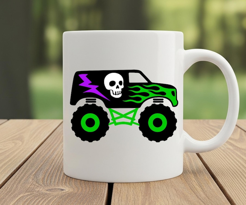 Monster Truck Fiamme Verdi SVG, PNG, Decorazione per la camera dei ragazzi, Fuoristrada, Monster Jam, Compleanno, File di taglio per maglietta con teschio e camion, Cricut, Silhouette immagine 3