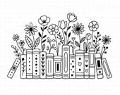 Flowers Books SVG, PNG: Book Lover, Reading Life, Botanical Art, Floral Library, T-Shirt Design, Cut File, Instant Download