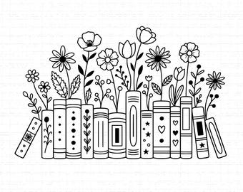 Flowers Books SVG, PNG: Book Lover, Reading Life, Botanical Art, Floral Library, T-Shirt Design, Cut File, Instant Download