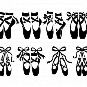 Balettskor Bundle SVG, PNG, Pointe Tofflor Silhuett Kollektion, Dansstudio Dekor, Balettälskare Gåva, Ballerina Band Rosett Cut File