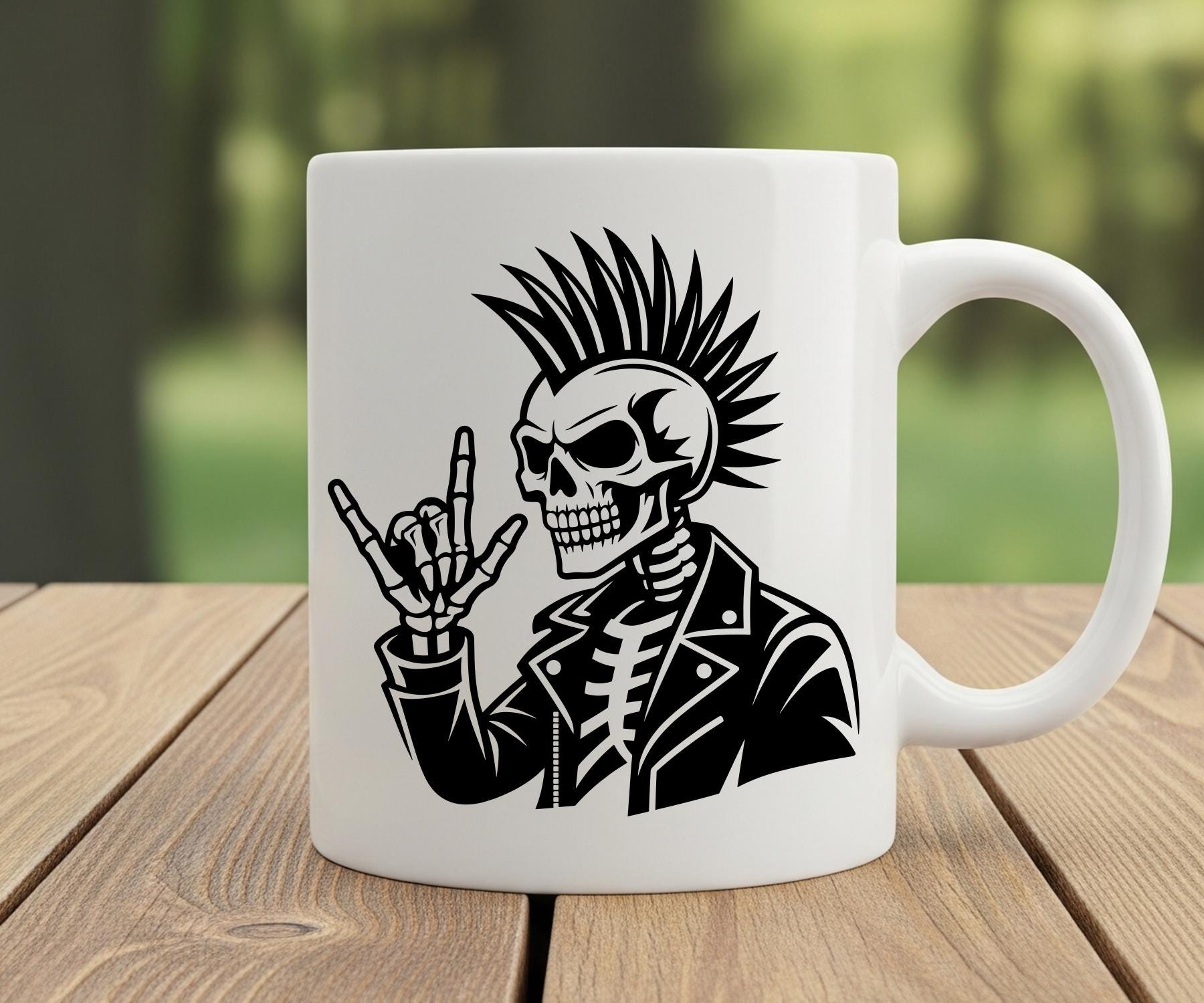 Punk Rocker Skeleton Vector Punk Rock Skeleton SVG, PNG, Mohawk Hairstyle, Rock on Hand, Rocker ...