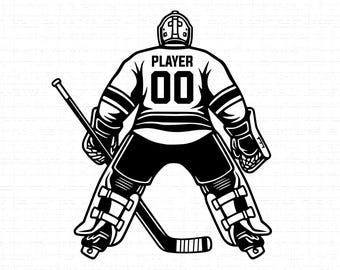 Hockey Goalie Player SVG: Jersey Number Custom Text, T-Shirt Design, Hockey Mascot, Sport, Cut Files, SVG, PNG, Instant Download