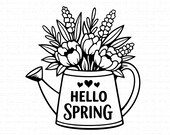 Flowers Watering Can SVG, PNG, Hello Spring Svg, Gardening Svg, Garden Decor, Plant Care, Spring Shirt Cut File, Cricut, Silhouette