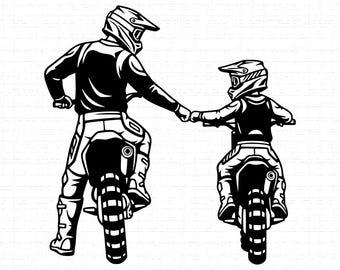 Padre e figlio in sella a moto da cross SVG: grafica motocross, design maglietta, papà in moto da cross, festa del papà, file tagliati, SVG, PNG, download istantaneo