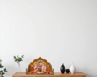 Wooden Pooja Mandir for Home | Small Wooden Temple with Om Design | Compact Puja Stand for Daily Worship | Handmade Spiritual Altar