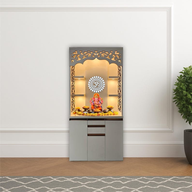 Frosty White Pooja Mandir | Modern LED Backlit Hindu Temple - Etsy
