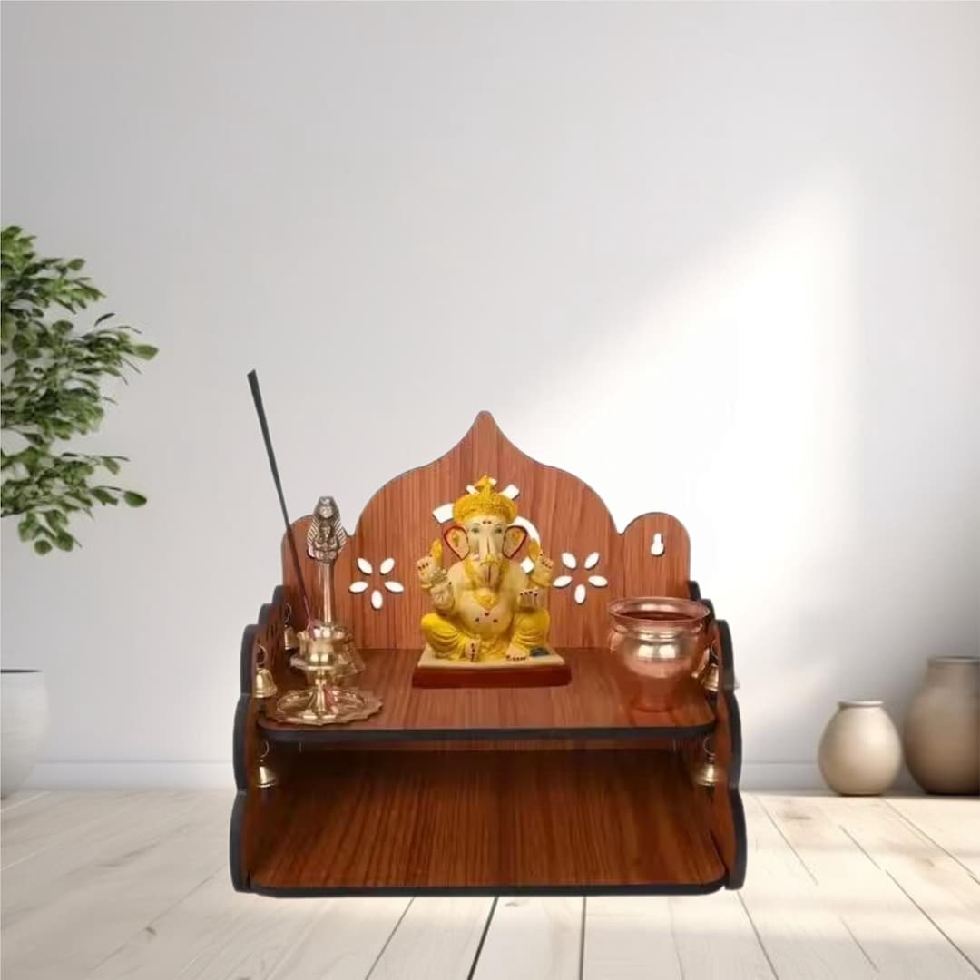 Wooden Pooja Stand | Compact Home Mandir Shelf, Abstract Pattern - Etsy