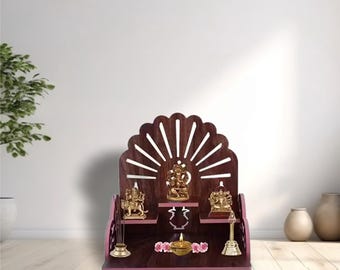 Wooden Pooja Mandir for Home | Compact Wooden Temple with Ganesh Design | Handcrafted Puja Stand for Daily Worship | Spiritual Home Altar