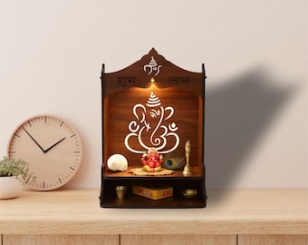 Handmade Wooden Ganesha Mandir | Wall Mounted Home Temple