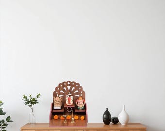 Handmade Small Temple for Idols | Wooden Pooja Mandir for Home | Wooden Puja Stand with Decorative Back Panel | Compact Spiritual Altar