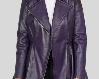 Purple Leather Biker Jacket for Women – Asymmetrical Zip Moto Jacket – Stylish Casual & Streetwear Leather Coat - Womens Biker Jacket