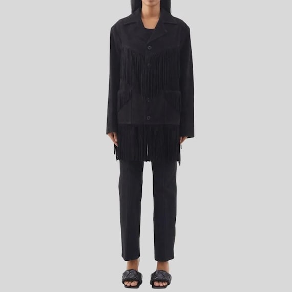 Womens Black Suede Fringe Jacket – Western Bohemian Coat