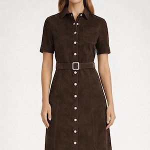leather suede dress Womens Dark Brown Midi - Shirtdress - Summer Fashion Outfit suede dress outfit