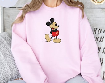 Embroidered Mouse Sweatshirt, Retro Cartoon Crewneck