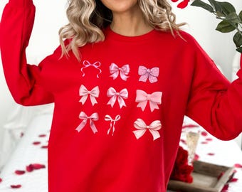 Valentines Day Sweatshirt, Ribbon Sweatshirt, Pink Sweatshirt, Ribbon Crewneck, Gift For Her, Cute Sweatshirt, Cute Ribbon Sweatshirt,