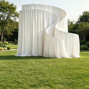 Geschwungener S-förmiger Hochzeit Backdrop Stand mit Vorhängen | Wave Arch Frame mit Chiffon Vorhänge Outdoor Garten Hochzeit Photo Booth Hintergrund