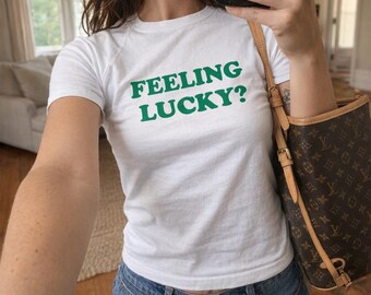 Feeling Lucky Baby Tee, Funny St. Patrick's Day Shirt, Lucky Girl Y2K 90s Baby Tee, Ireland Shirt, St Paddys Baby Tee, Gift For Her