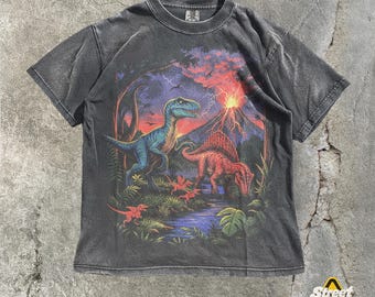 Vintage Jurassic Dinosaur jaren 90 grafisch T-shirt, retro T-Rex en triceratops shirt, prehistorisch grafisch T-shirt jaren 90, Dino-top, nostalgie natuurcadeau